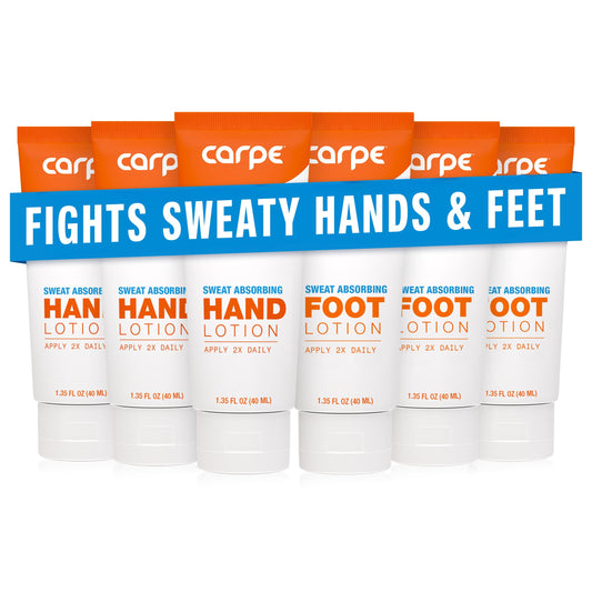 Carpe Sweat Absorbing Hand and Foot Lotion Bundle (3 Hand and 3 Foot Tubes), Stop Sweaty Hands and Sweaty, Smelly Feet, Dermatologist-Recommended Beauty and Personal Care Carpe