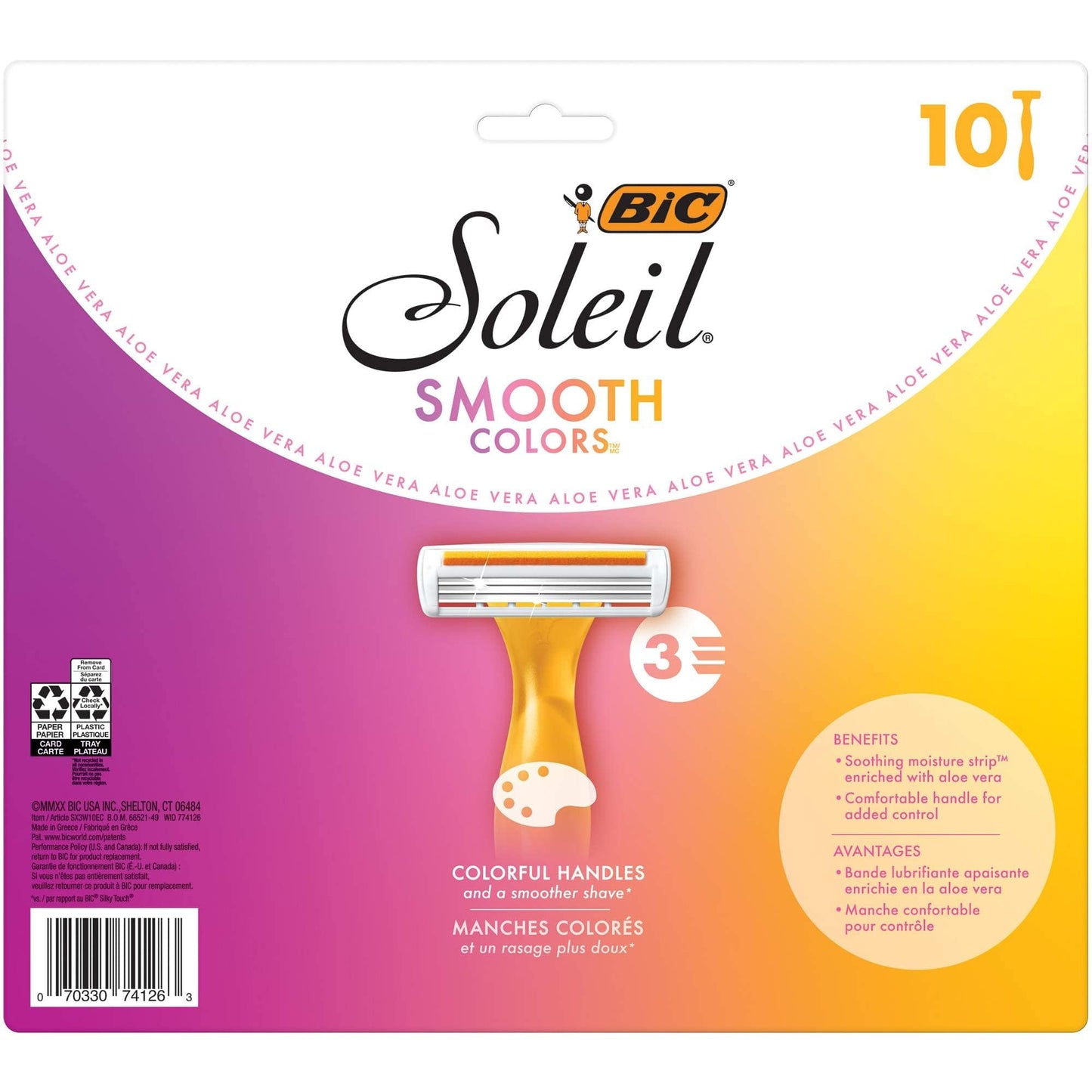 BIC Soleil 3 Colors Women's Disposable with 3 Blade Razors, Anti-Slip Grip and Soothing Moisture Strip, 20-Pack Beauty and Personal Care BIC
