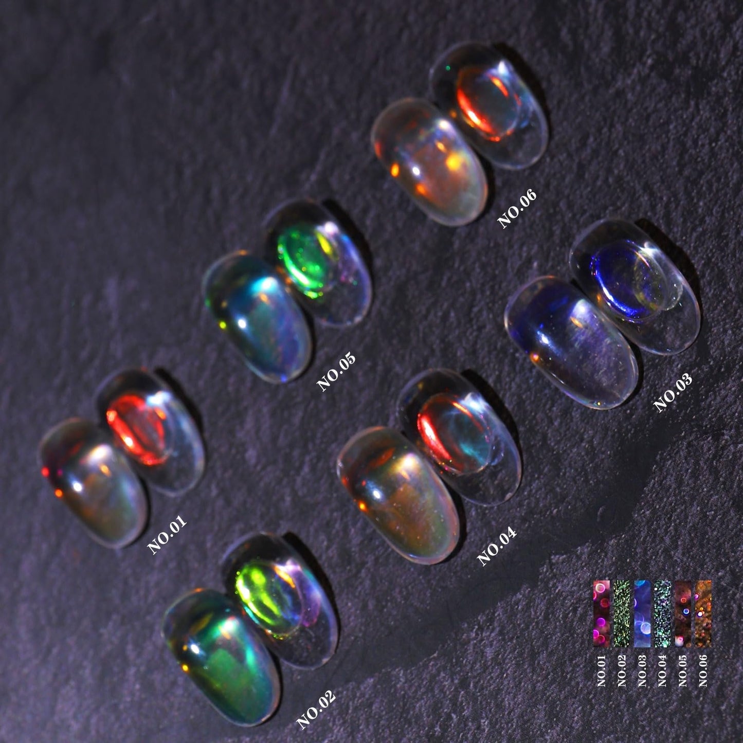 Ice Transparent Aurora Nail Powder Neon Rainbow Holographic Chameleon Powder Multi Chrome Iridescent Pigment Pearlescent Nail Art Glitters (6 Boxes Beauty & Personal Care CHARMING MAY