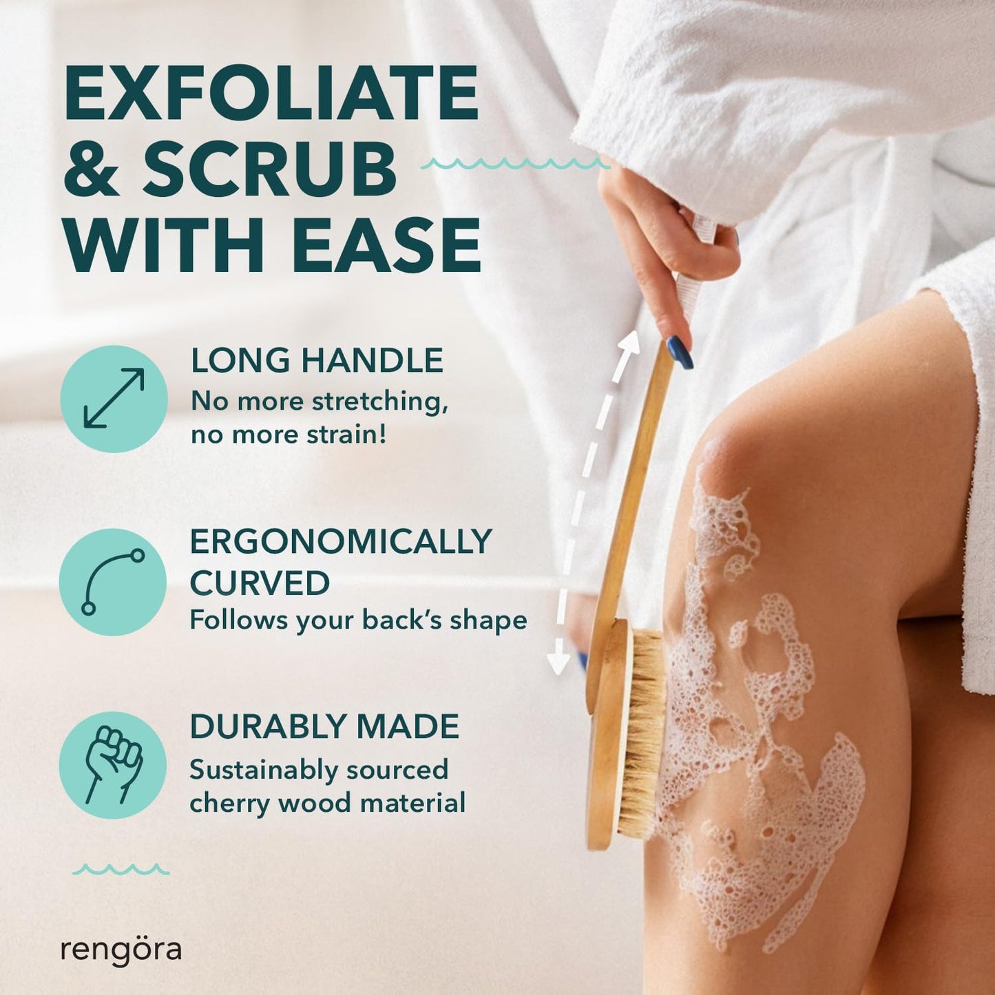 Long Handled Back Scrubber for Shower, Boar Bristle Wooden Bath Brush Long Handle for Shower - Back Brush for Shower Men or Women, (Non-Detachable Beauty and Personal Care rengöra