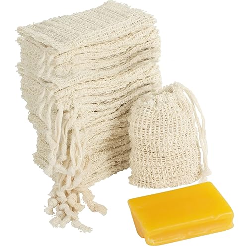 COSYOO 100 Pcs Sisal Soap Saver Bag with Drawstring, Plastic-Free Soap Saver Bags Reusable& Natural Bubble Exfoliating Pouch for Bath & Shower, Zero Beauty & Personal Care COSYOO