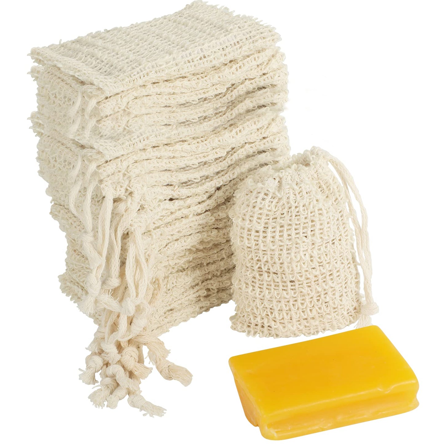 COSYOO 100 Pcs Sisal Soap Saver Bag with Drawstring, Plastic-Free Soap Saver Bags Reusable& Natural Bubble Exfoliating Pouch for Bath & Shower, Zero Beauty & Personal Care COSYOO