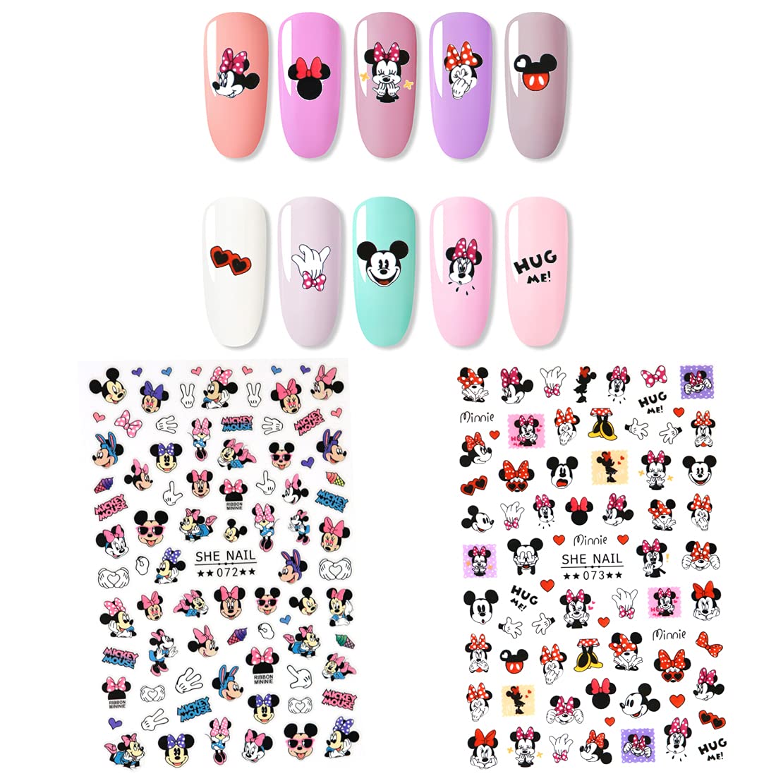 2Pieces 3D Mouse Nail Stickers Cute Kawaii Cartoon Nail Stikers Self-Adhesive Nail Decals for Women Girls Kids Nail Art Stickers (75+Decals) Beauty & Personal Care Emifunny