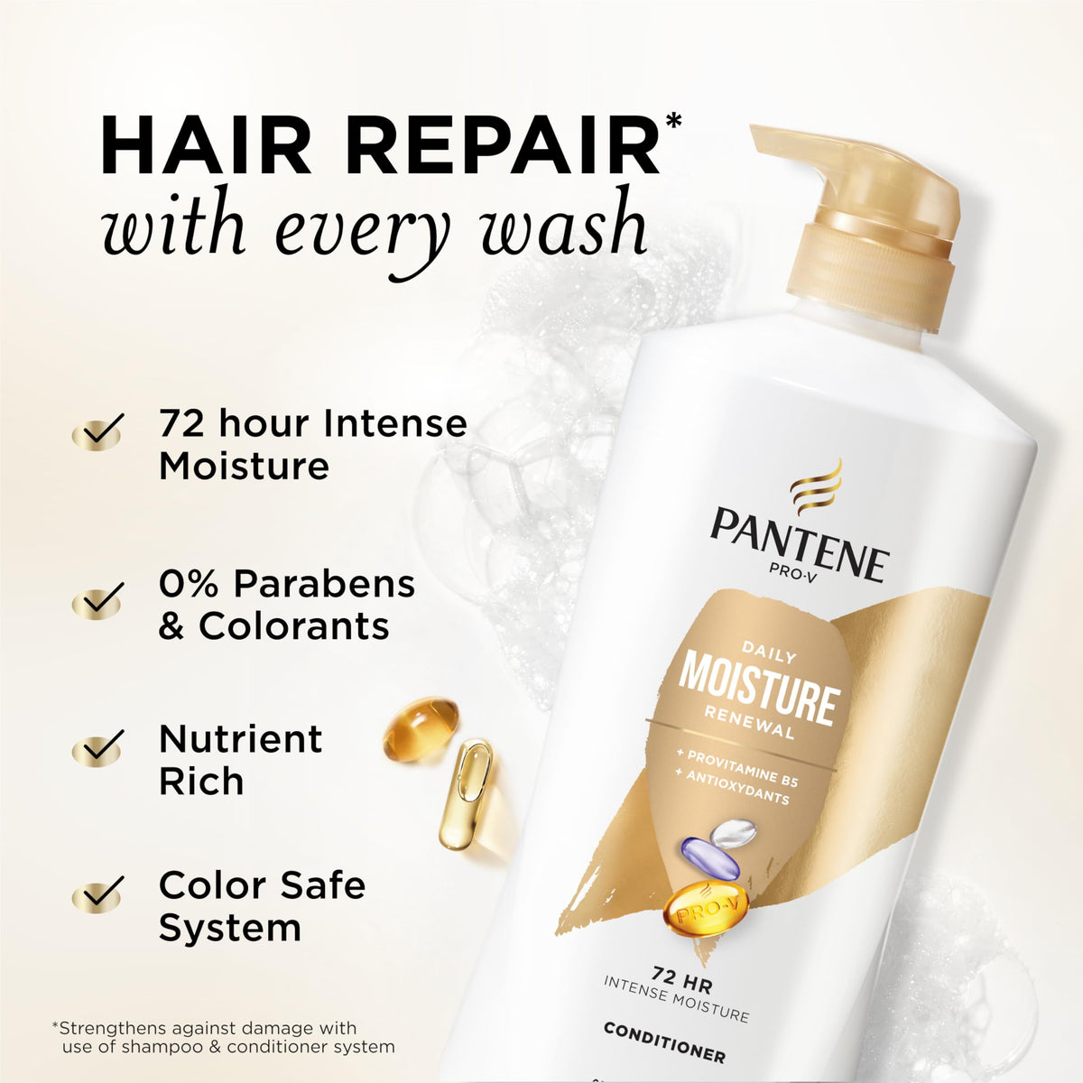 Pantene Conditioner, Daily Moisture Renewal - Pro-V Nutrients for Dry, Color-Treated, Straight to Curly Hair, 72-Hour Hydration & Softness, 25.1 Oz Beauty & Personal Care Pantene