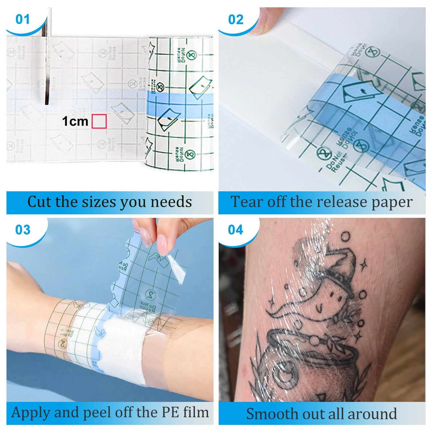 Emalla 3 Rolls Second Skin Tattoo Cover, Waterproof Tattoo Aftercare Bandage Breathable Tattoo Cover Up Patch Tape Tattoo Film 2", 4", 6" x 2.2 Yard Beauty and Personal Care Emalla