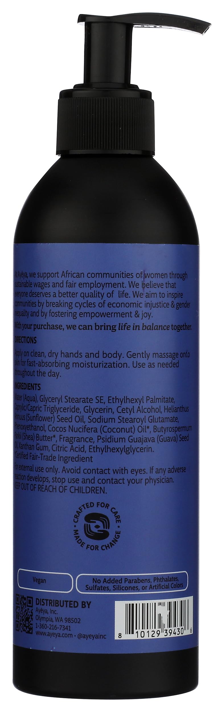 AYÉYA Moisturizing Body Lotion - Balance - Patchouli, Lavender & Orange Oil - Lightweight Vegan Lotion with Guava Oil - 12 Fl Oz Beauty & Personal Care Ayeya