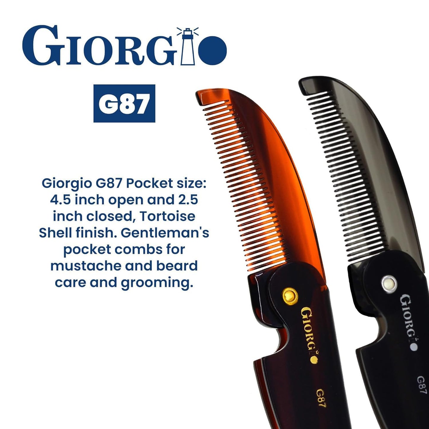 Giorgio G87 Folding Mustache and Beard Comb, Small Pocket Comb for Men,Fine Tooth,Handmade, Saw-cut, Hand Polished,Pocket Styling Combs for Everyday Beauty and Personal Care GIORGIO