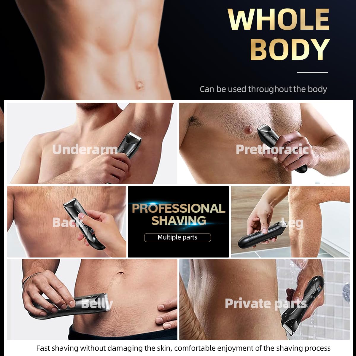 QDKVTNDJZ Hair Clippers for Men, Men's Body Trimmer Waterproof Shaver Professional Beard Razor Rechargeable Removal Bikini with Base Beauty and Personal Care QDKVTNDJZ