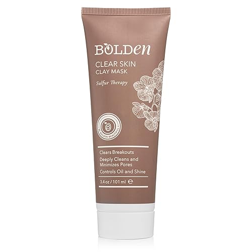 BOLDEN Clear Skin Clay Mask | Made with Sulfur for Deep Pore Cleansing & Preventing Breakouts | Pore Minimizer and Oil Reducer for Sensitive Skin | Beauty & Personal Care BOLDEN
