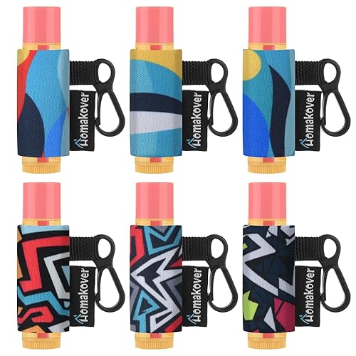 6 Pack Compact Clip-On Lipstick Holder Premium Release Hang Neoprene Sleeve Lip Balm with Hang Fits Most Standard Lip Balm (Abstract Painting) Beauty & Personal Care Homakover