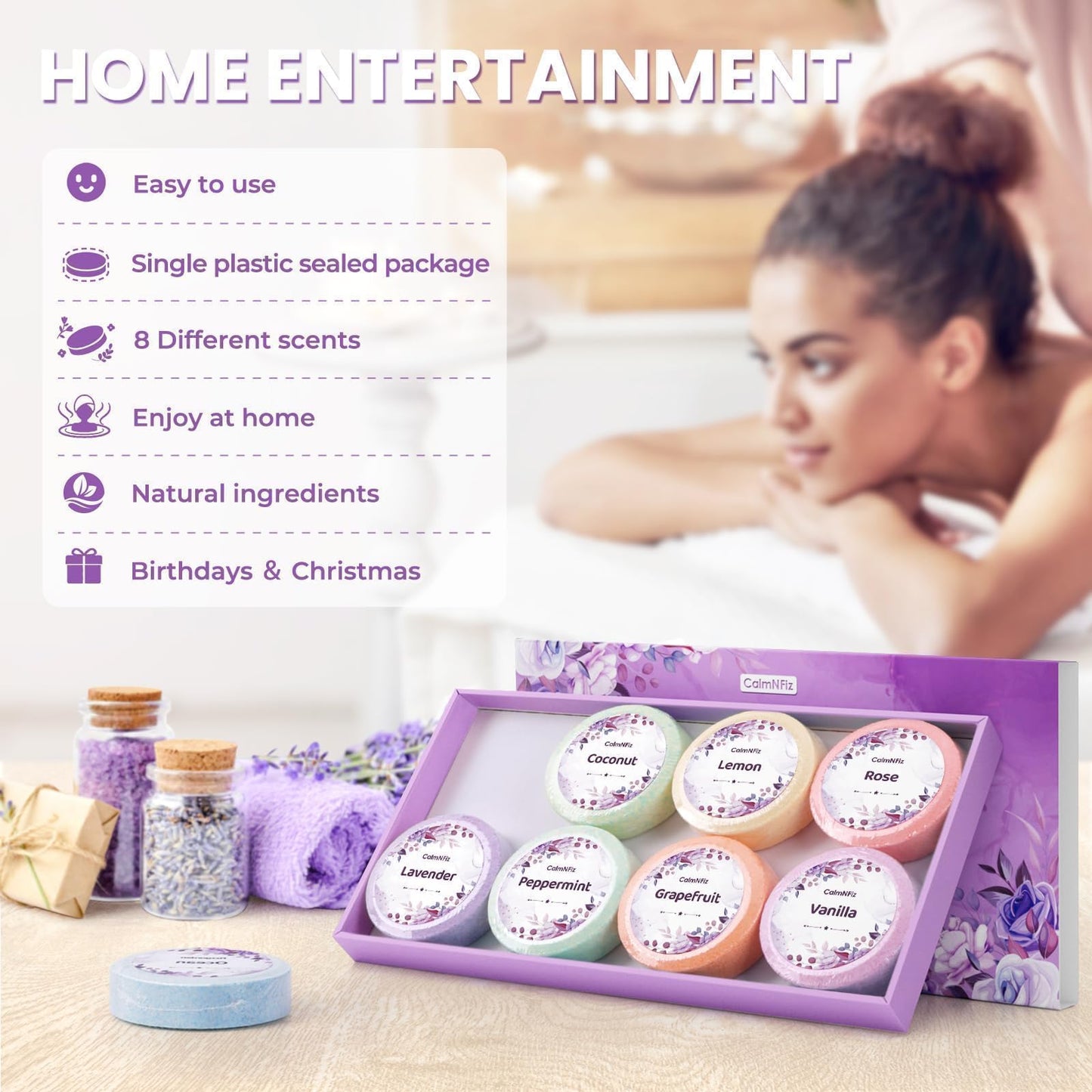 Shower Steamers 8 Pack - Organic & Natural Essential Fragrances for Teens and Adults - Mother's Day, White Elephant, Birthday Gifts for Women Teen Beauty and Personal Care CalmNFiz