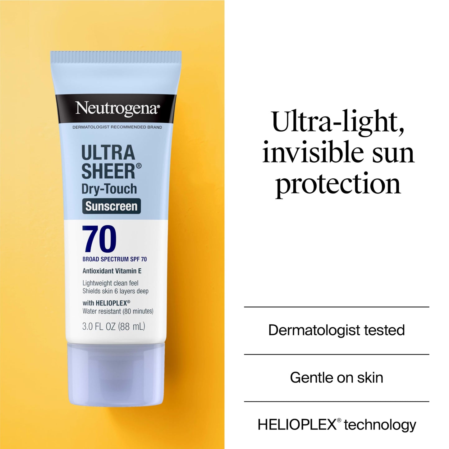 Neutrogena Ultra Sheer Dry-Touch Sunscreen Lotion SPF 70, Broad Spectrum, Water Resistant 80 Min, Oil-Free, Oxybenzone-Free, Non-Comedogenic, Matte Beauty & Personal Care Neutrogena