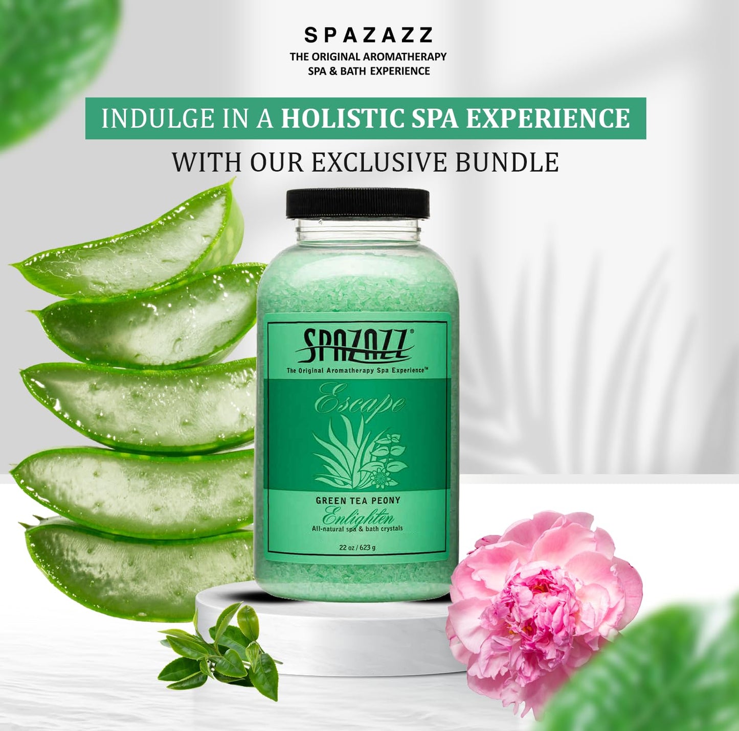 Spazazz SPZ-109 Escape Aromatherapy Crystals Container, 22-Ounce, Green Tea Peony Enlighten Beauty and Personal Care Spazazz