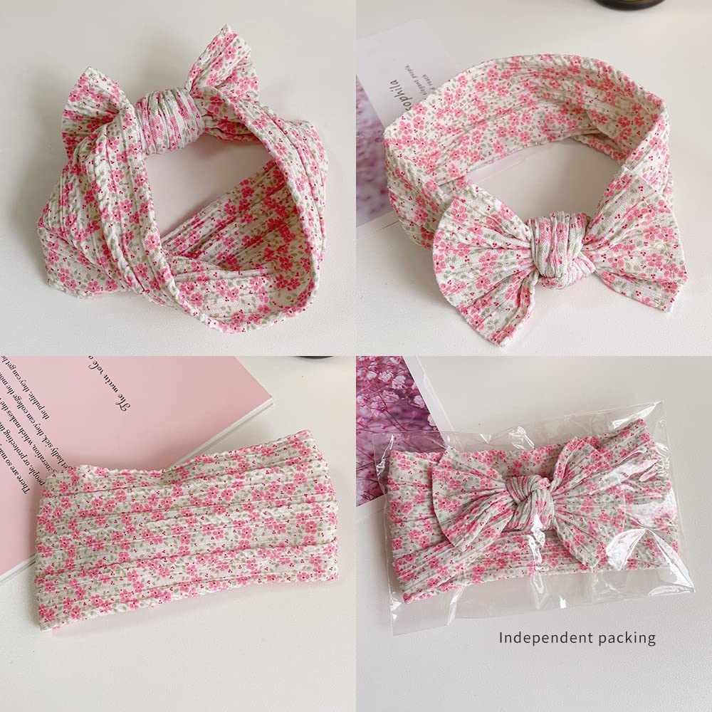 Jralon Set of 6 Baby Girl Headbands, Soft Nylon Bow Hairbands for Infants and Toddlers, Floral Hair Accessories