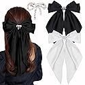 Big Bow Hair Clips for Women And Girls, Cute Silky Satin Bows Barrettes Hair Accessories Oversized Long Tail Ribbons Metal Hairpin 2pcs (black+white) Beauty & Personal Care XIWIMISID