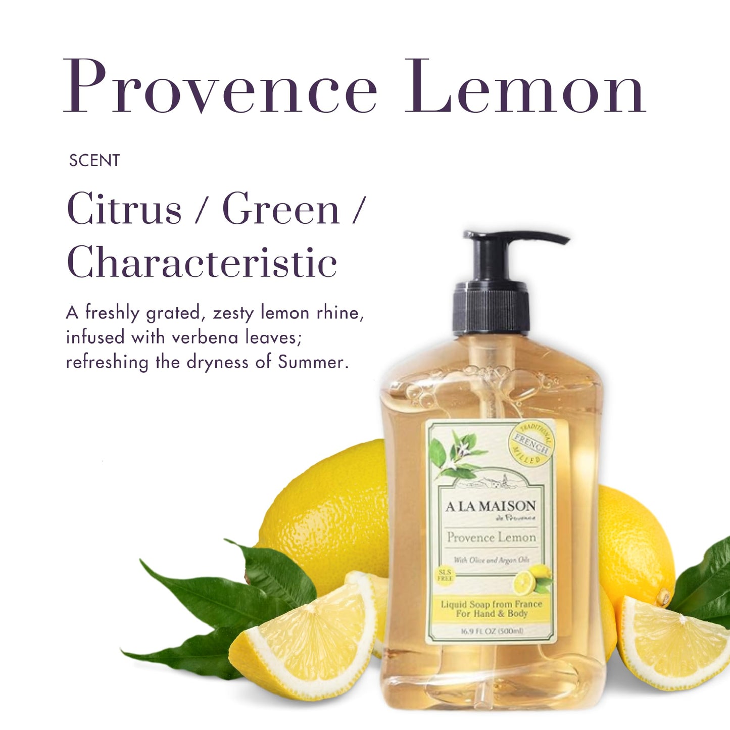 A LA MAISON Provence Lemon Liquid Hand Soap - Triple French Milled Natural Moisturizing Soap (16.9 oz Bottle) Beauty & Personal Care A LA MAISON