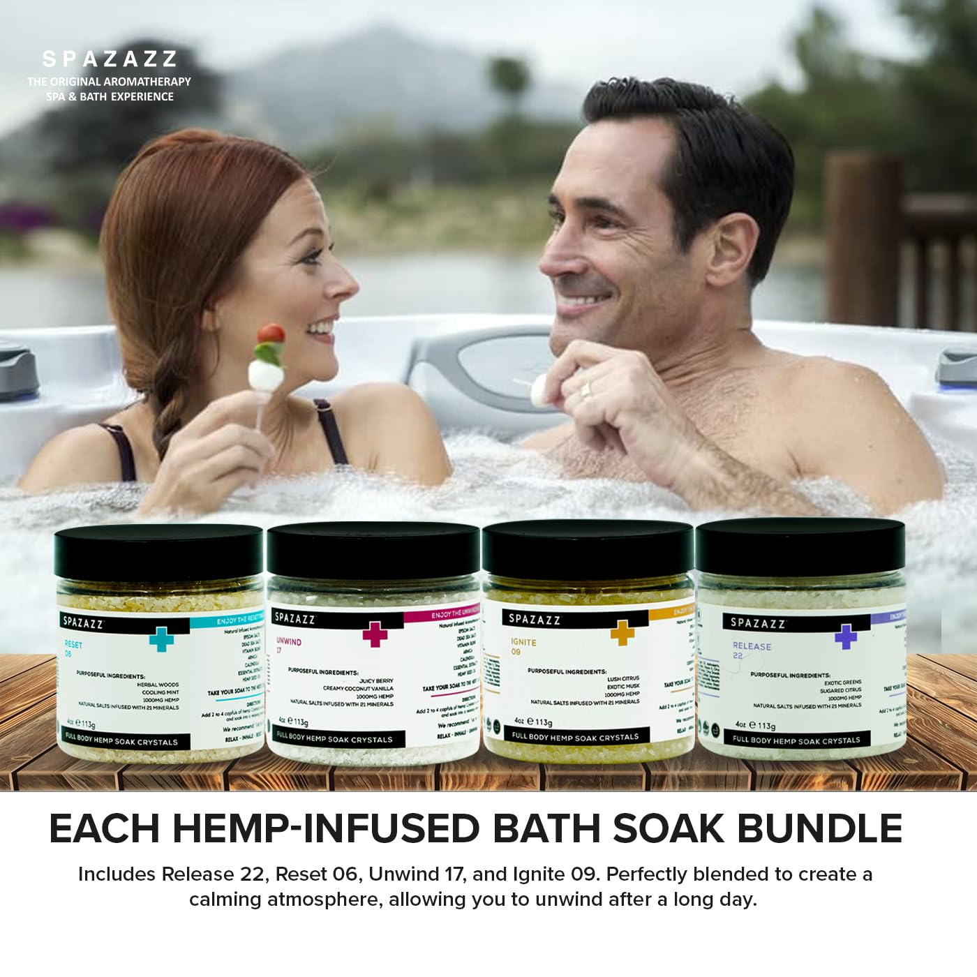 Spazazz Hot Tub Aromatherapy Full Body Hemp Soak Collection Sampler Pack - 4oz 1000 mg Hemp Spa Aromatherapy Hot Tub Bath Salt Crystals 4 Pack Beauty and Personal Care Spazazz