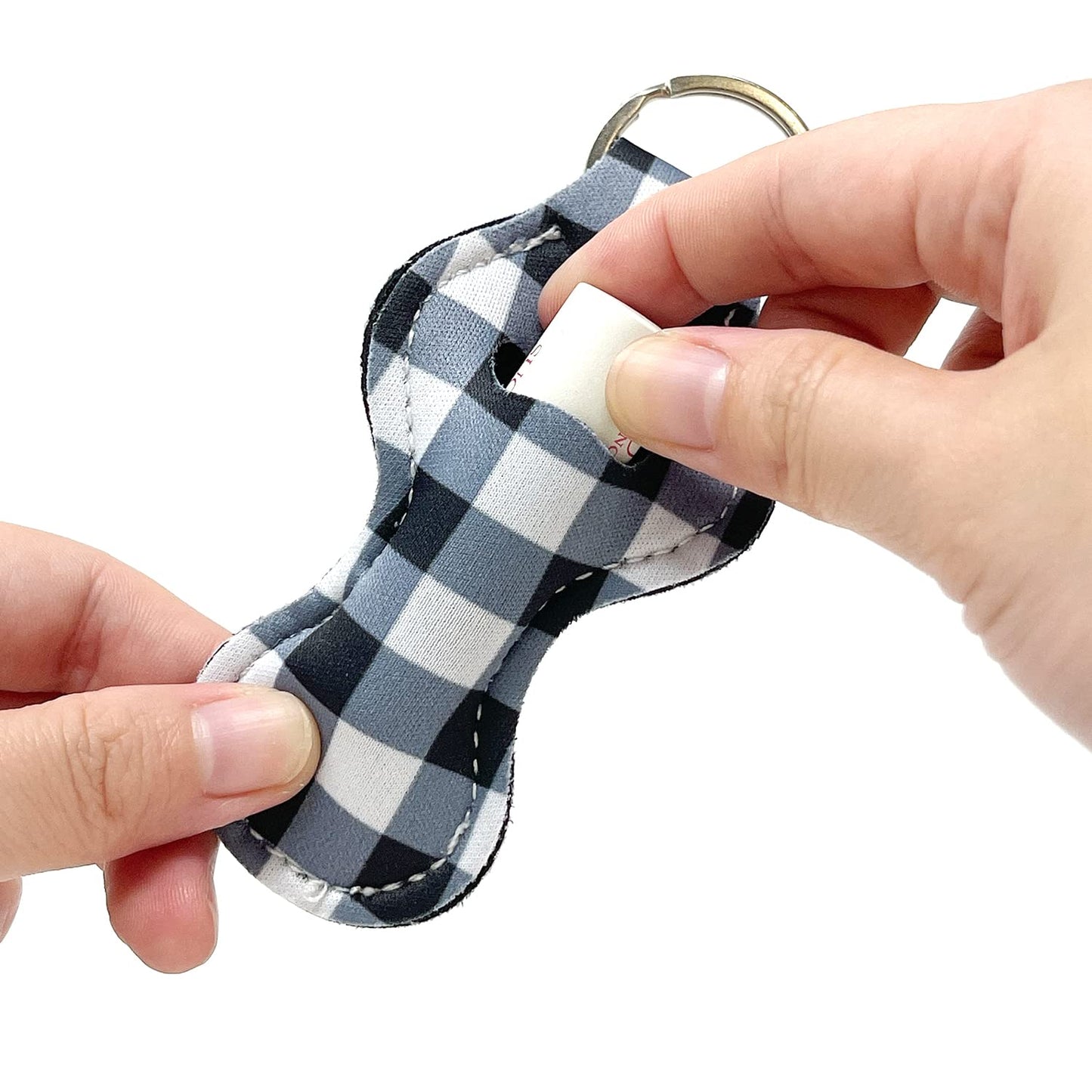 allydrew 10 Pack Chapstick Holder Keychain, Keyring for Lip Balm Lip Gloss Lipstick with 10 Pieces Metal Keyring Clasps, Blue & White Plaid Beauty & Personal Care allydrew