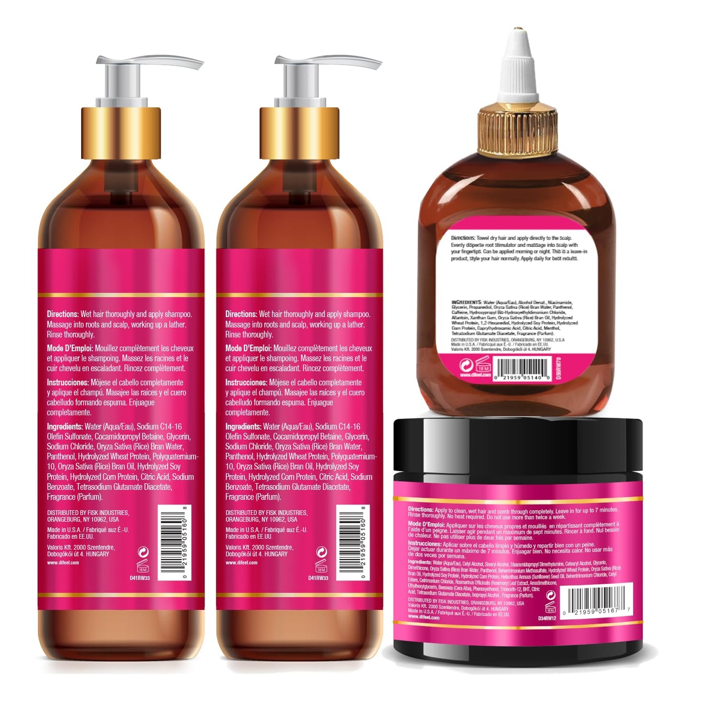 Difeel Rice Water Hair Care 4PC Shampoo & Conditioner Deep Treatment Set - Includes 33.8oz Shampoo, 33.8oz Conditioner, 12oz Hair Mask, 7.1oz Root Beauty & Personal Care Difeel