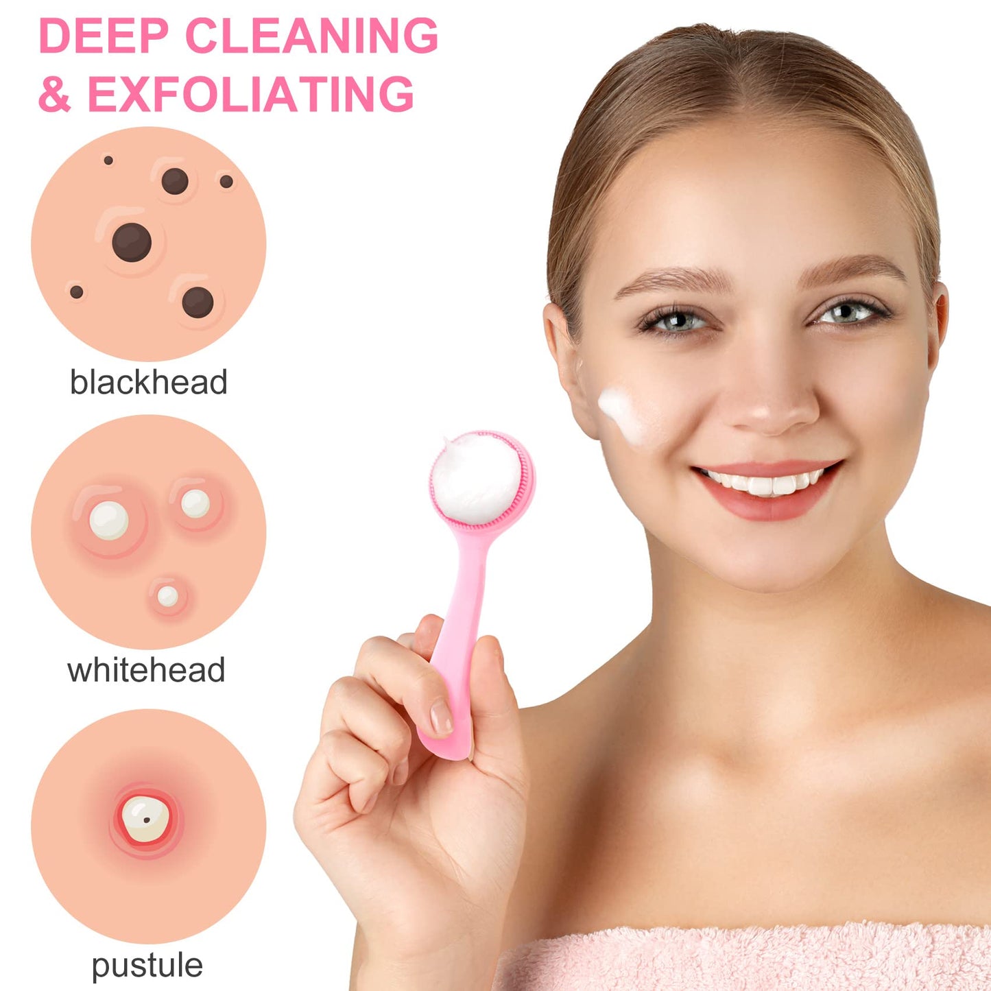 HINZIC 2 Pack Silicone Manual Facial Cleansing Brush, Skin Friendly Waterproof Face Cleaning Scrubber Exfoliator Cleanser for Blackheads Whiteheads Beauty & Personal Care HINZIC