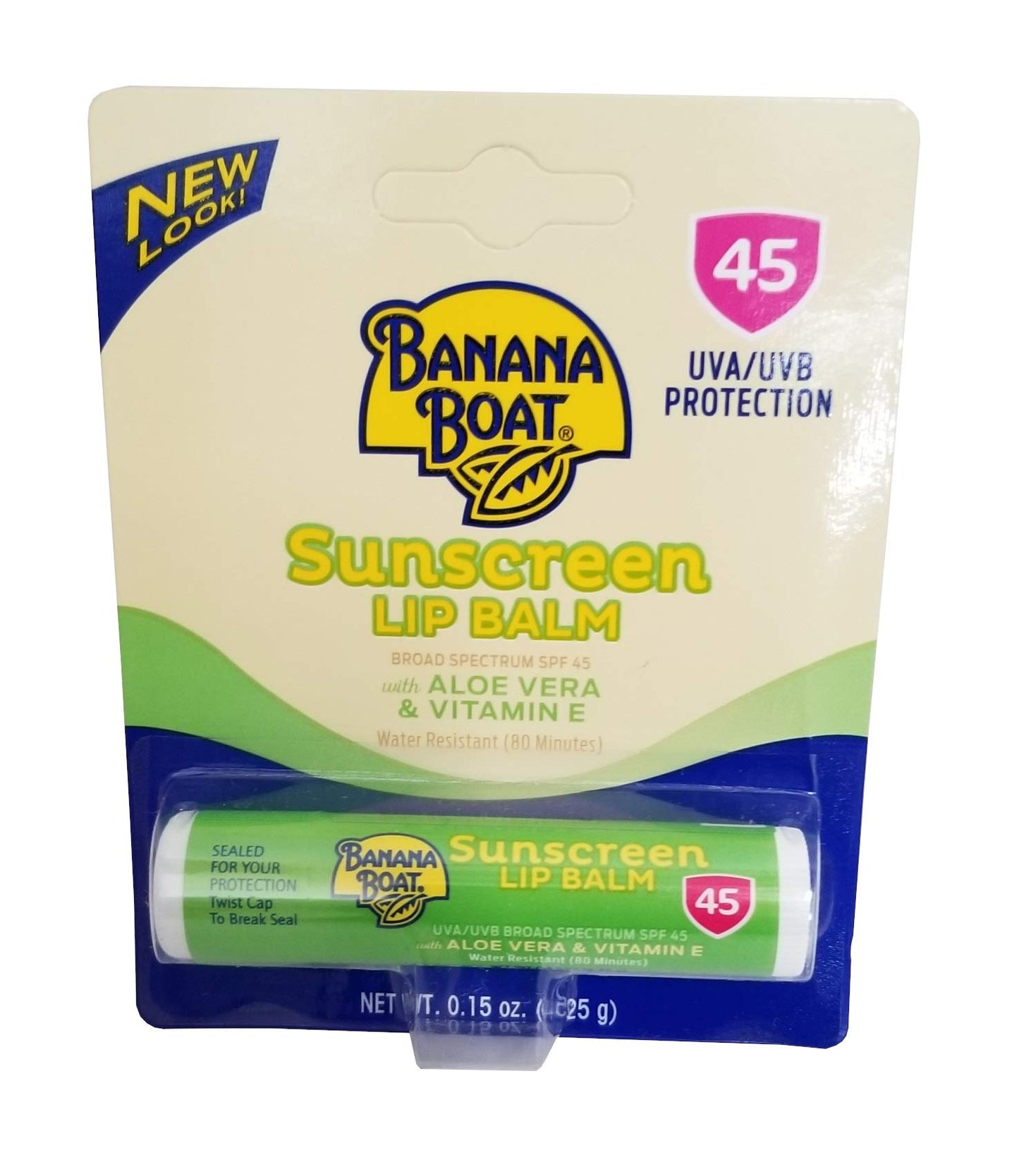 New! Banana Boat Aloe Vera with Vitamin E Sunscreen Lip Balm, SPF 45 0.15 oz (Pack of 4) Beauty and Personal Care BANANA BOAT