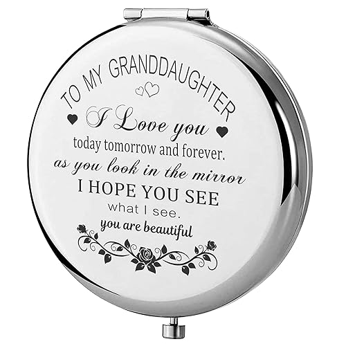 GAOLZIUY Granddaughter Gifts from Grandma and Grandpa, Gifts for Granddaughter, to My Granddaughter Makeup Compact Mirror Sliver, Granddaughter Beauty & Personal Care GAOLZIUY