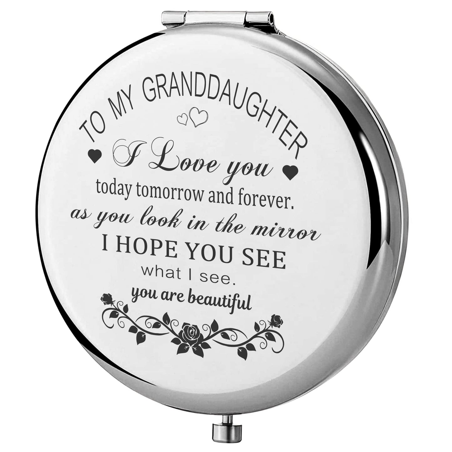 GAOLZIUY Granddaughter Gifts from Grandma and Grandpa, Gifts for Granddaughter, to My Granddaughter Makeup Compact Mirror Sliver, Granddaughter Beauty & Personal Care GAOLZIUY