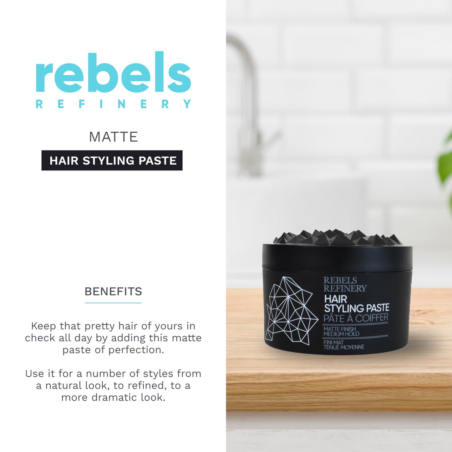 REBELS REFINERY Hair Styling Paste for Men - Medium, Flexible Hold and Matte Finish - 3.5 Oz. Beauty & Personal Care REBELS REFINERY