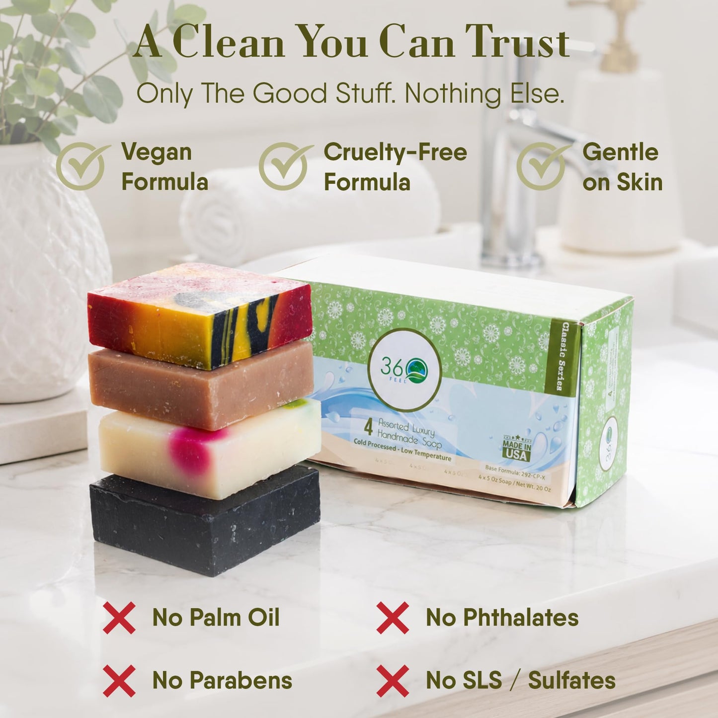 360Feel Assorted Bar Soap Set - Made in the USA - Castile Handmade All Natural Cold Processed - Gentle on Sensitive Skin - Includes 4 Assorted Scents Beauty & Personal Care 360Feel