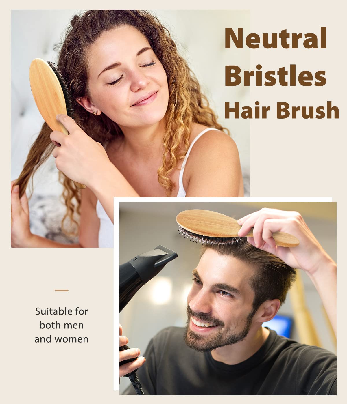 BLACK EGG Boar Bristle Brush for Wet/Dry Hair - Smoothing, Massaging, Detangling, Reduce Frizz, Restore Shine - Bamboo Brush for Women, Men, Kids Beauty & Personal Care BLACK EGG
