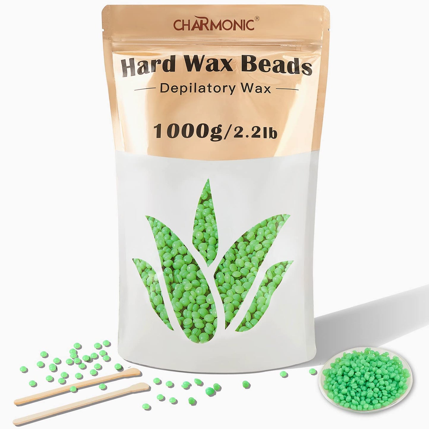 2.2LB/1000g Wax Beads, Hard Wax Beads, Hard Wax Kit for Legs, Underarm, Face, Eyebrow, Bikini, and Brazilian Hair Remover, Women and Men Hair Removal Beauty and Personal Care Charmonic