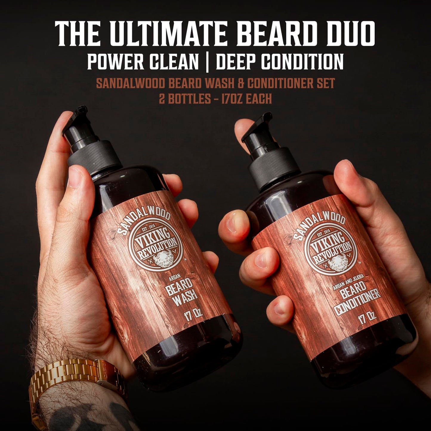Viking Revolution Beard Wash & Beard Conditioner Set with Argan & Jojoba Oils - Softens and Strengthens - Natural Sandalwood Scent - Beard Shampoo Beauty & Personal Care Viking Revolution
