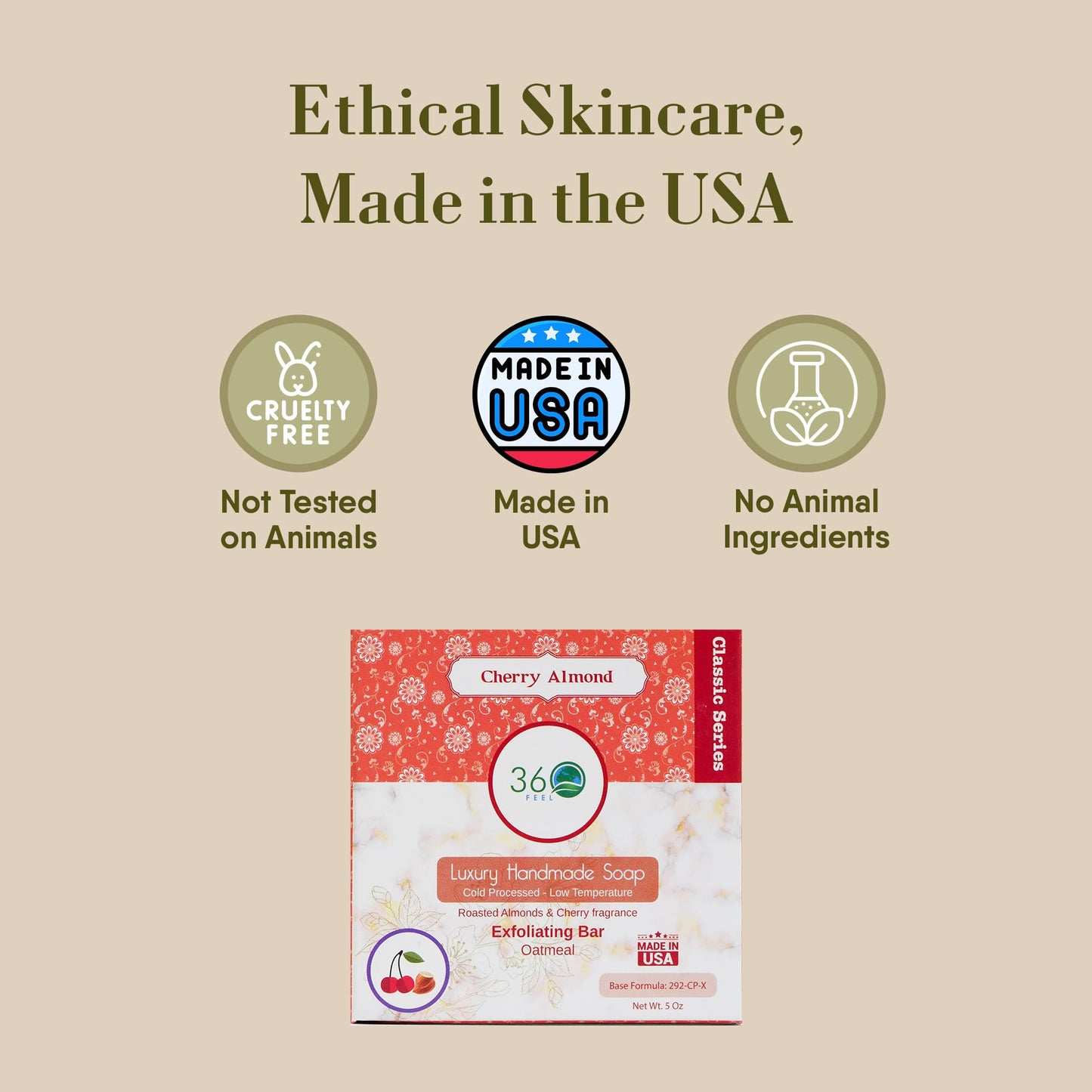 360Feel Cherry Almond Soap - Made in The USA - Castile Handmade, All Natural, Cold Processed - Infused with Refreshing Cherry Almond Essential Oil Beauty & Personal Care 360Feel