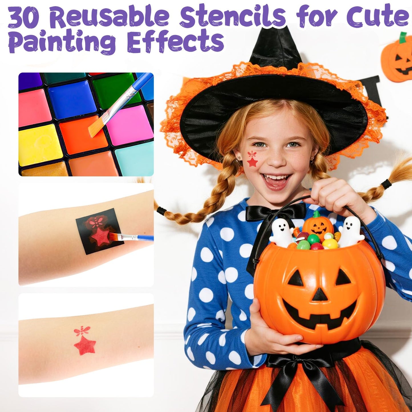 Face Painting Kit for Kids, 36 Colors Water Activated Face Paint with Brushes & Stencils, Non-Toxic Halloween Makeup Kit, Professional Face Body Paint Beauty & Personal Care Asddage