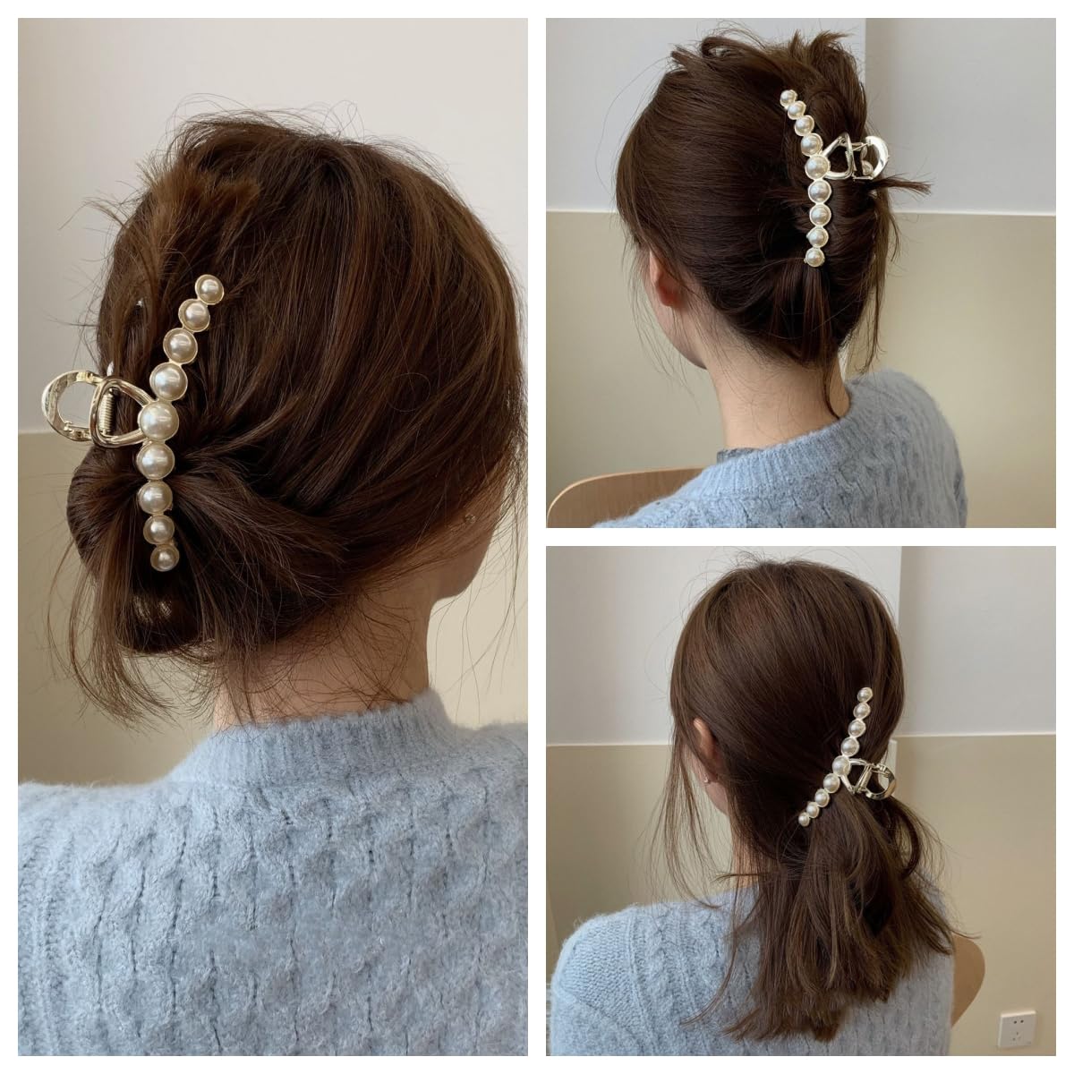Rhinestone Hair Claw Clips, 4.4 Inch Vintage Metal Imitation Pearl Hair Jaw Clip for Women, Non Slip Hair Clamp Fashion Wedding Party Accessories Beauty & Personal Care Textention