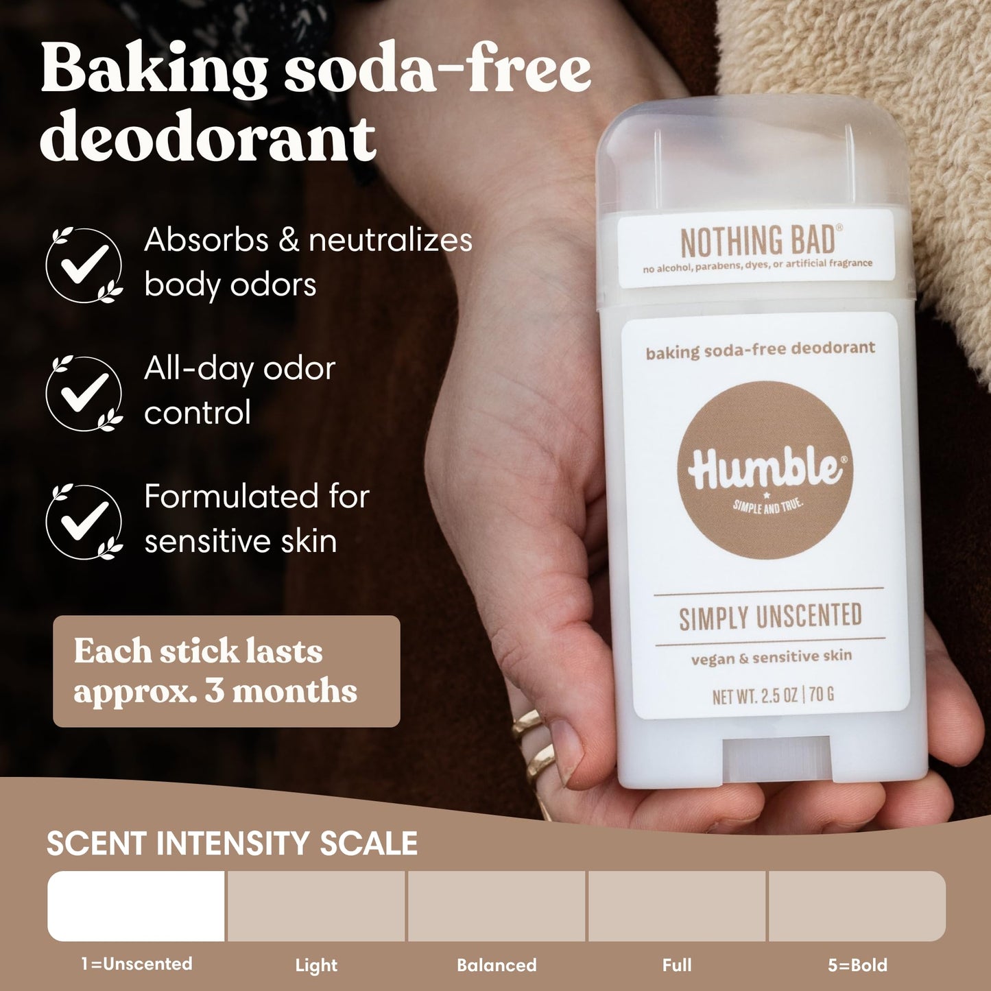 Humble Aluminum-Free Deodorant for Women & Men, Simply Unscented - Baking Soda-Free Natural Deodorant Stick for Sensitive Skin with Essential Oils Beauty and Personal Care HUMBLE SIMPLE AND TRUE.