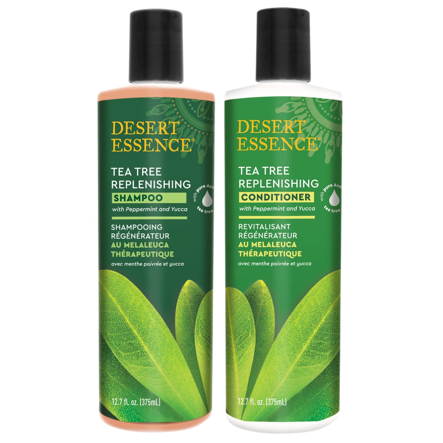 Desert Essence Tea Tree Replenishing Shampoo and Conditioner Bundle - 12.7 Fl Ounce - Therapeutic - Peppermint & Yucca - All Skin Types - Tea Tree Oil Beauty & Personal Care Desert Essence