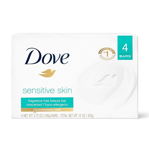 Dove Moisturizing Beauty Bar for Softer Skin, Fragrance-Free, Hypoallergenic Beauty Bar Sensitive Skin Effectively Washes Away Bacteria While Beauty & Personal Care Dove