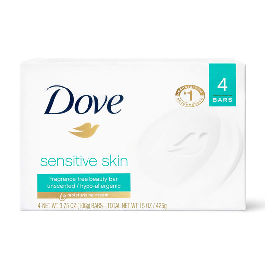 Dove Moisturizing Beauty Bar for Softer Skin, Fragrance-Free, Hypoallergenic Beauty Bar Sensitive Skin Effectively Washes Away Bacteria While Beauty & Personal Care Dove