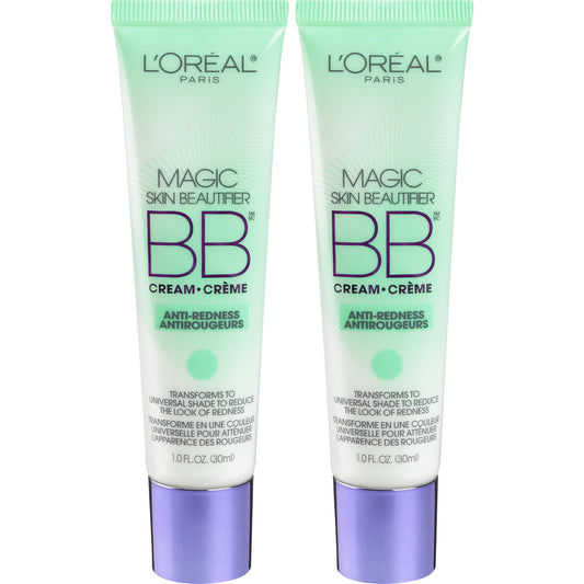 L'Oréal Paris Makeup Magic Skin Beautifier BB Cream Tinted Moisturizer, Anti-Redness, 1 fl oz, 2 Count