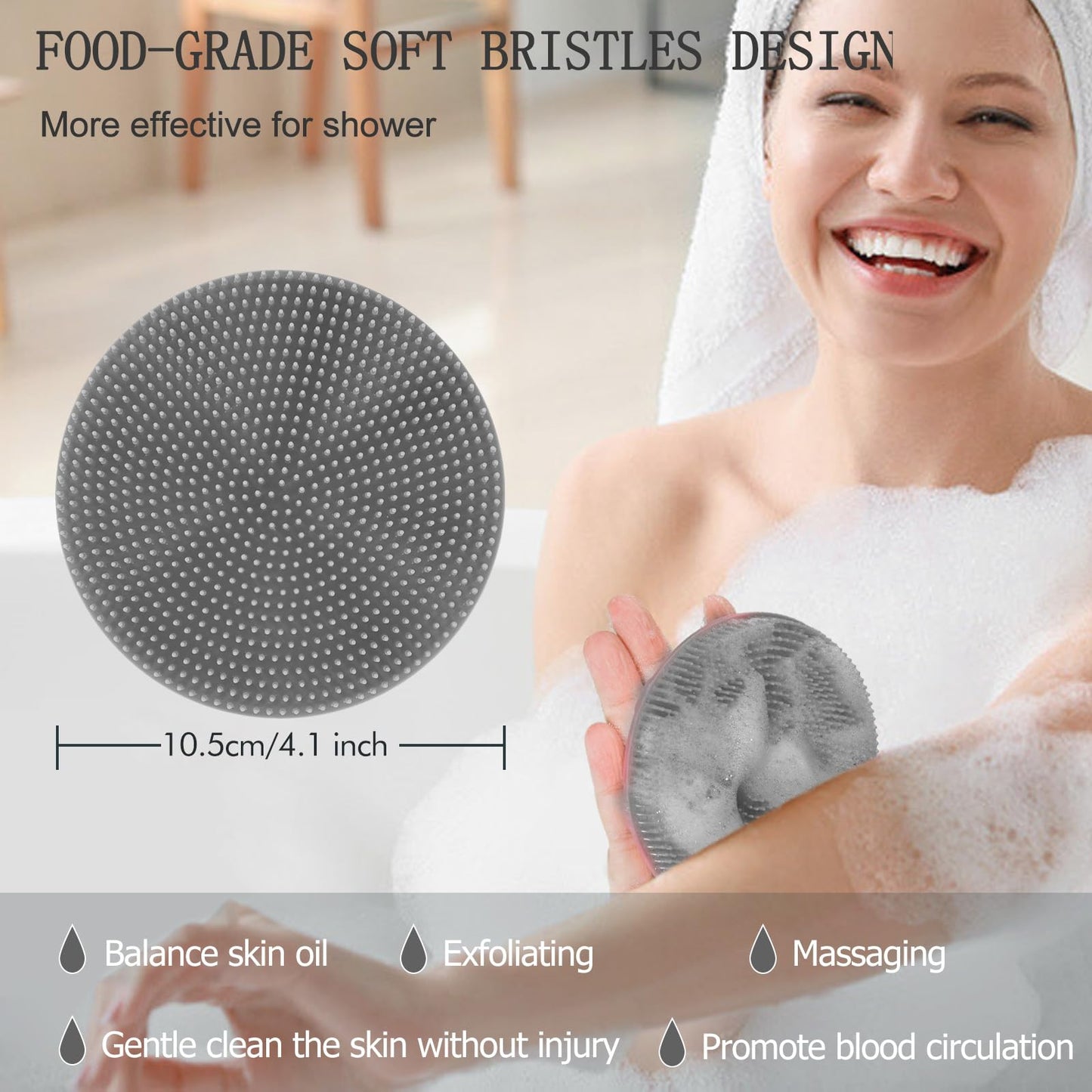 INNERNEED Food-Grade Soft Silicone Body Scrubber Shower Brush Handheld Cleansing Skin Brush, Gentle Exfoliating and Lather Well (Gray) Beauty & Personal Care INNERNEED
