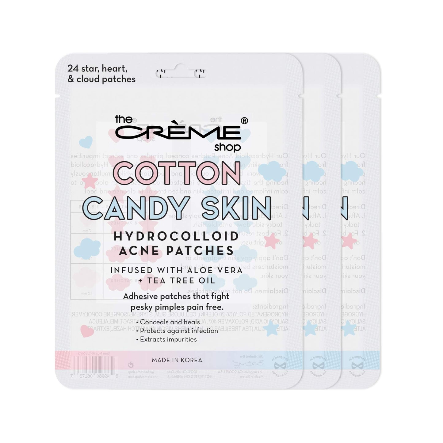 The Crème Shop Cotton Candy Skin Hydrocolloid Acne Patches - Pimple Treatment with Salicylic Acid & Witch Hazel - 3 Sizes, 72 Patches Beauty & Personal Care The Crème Shop