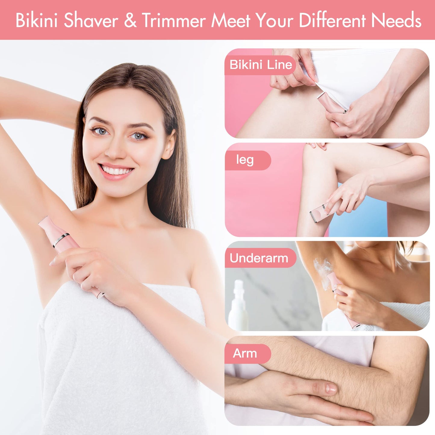 AIBRIT PRO Electric Bikini Trimmer for Women - 2 in 1 Electric Lady Pubic Hair Groomer Painless Hair Removal Razor Body Shaver, Portable Ladies Shaver Beauty and Personal Care AIBRIT PRO