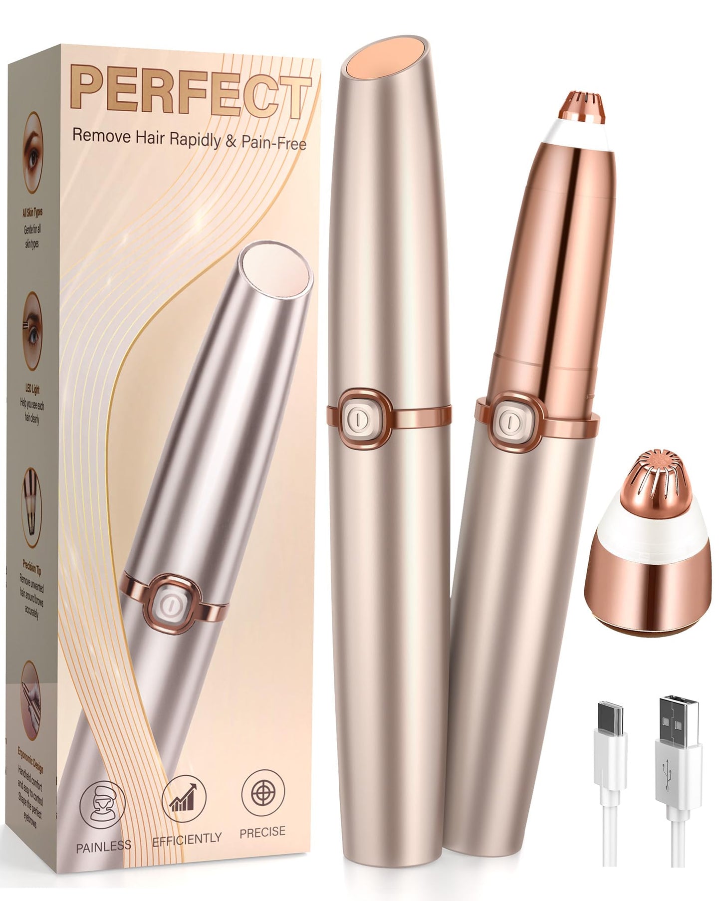 Eyebrow Trimmer for Women, Eyebrow Razor: Rechargeable Eyebrow Hair Remover with 2 Replacement Heads & LED Light, Electric Painless Eye Brow Shaver Beauty and Personal Care TeethBliss