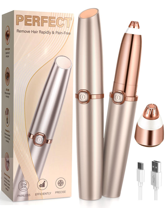 Eyebrow Trimmer for Women, Eyebrow Razor: Rechargeable Eyebrow Hair Remover with 2 Replacement Heads & LED Light, Electric Painless Eye Brow Shaver Beauty and Personal Care TeethBliss