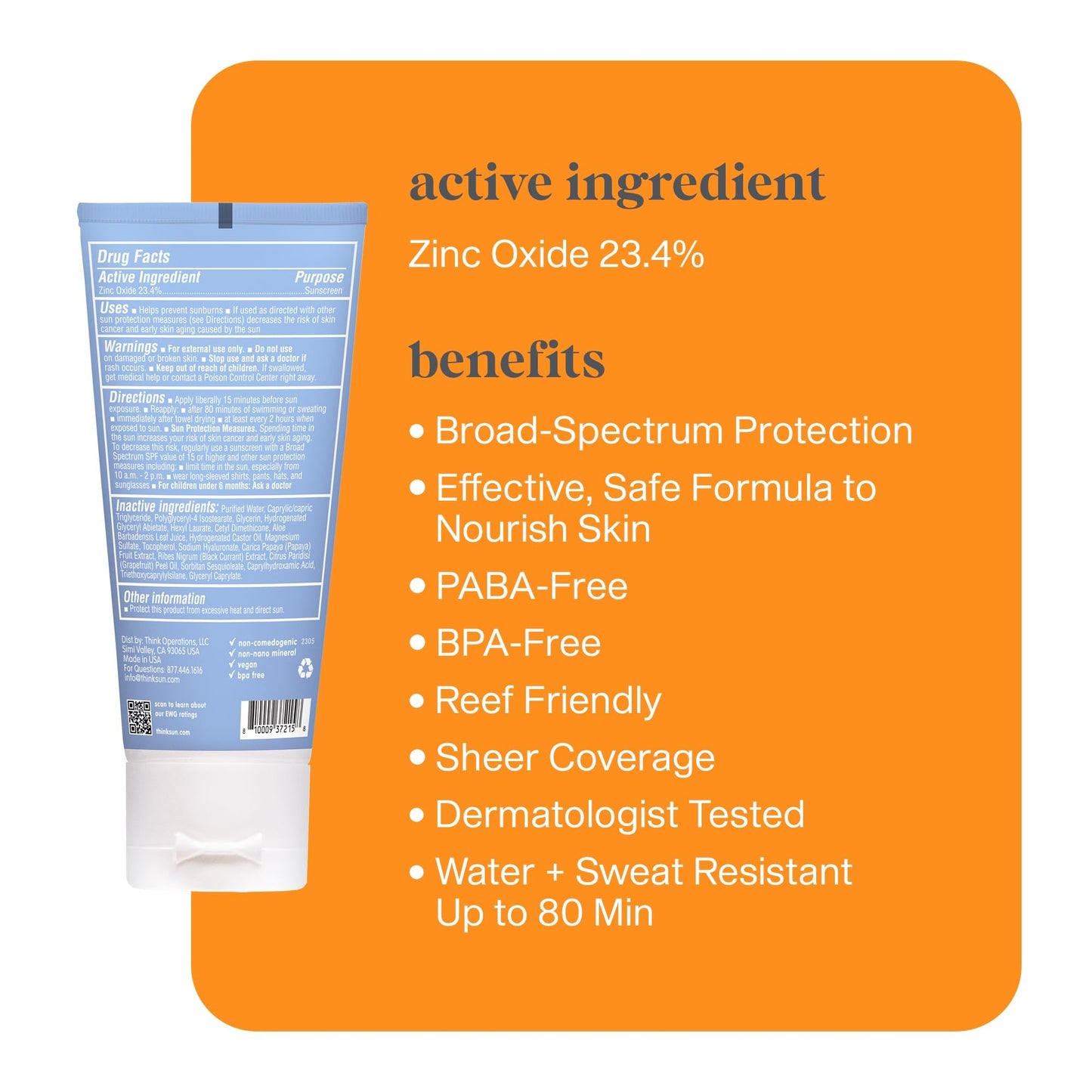 Thinksport SPF 50+ Sunscreen for Face with Clear Zinc Oxide, 2 Fl Oz - Safe, Natural, Water Resistant Face Sunscreen UVA/UVB Sun Protection - Vegan Beauty & Personal Care THINK