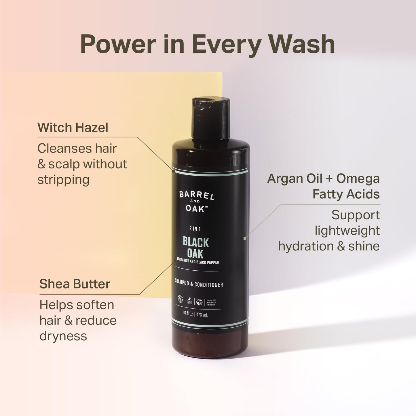 Barrel & Oak 2-in-1 Men's Shampoo and Conditioner, Cleanses Hair & Scalp, Multi-Use Hair Products for Men, Vegan Shampoo and Conditioner, Black Oak Beauty & Personal Care Barrel & Oak