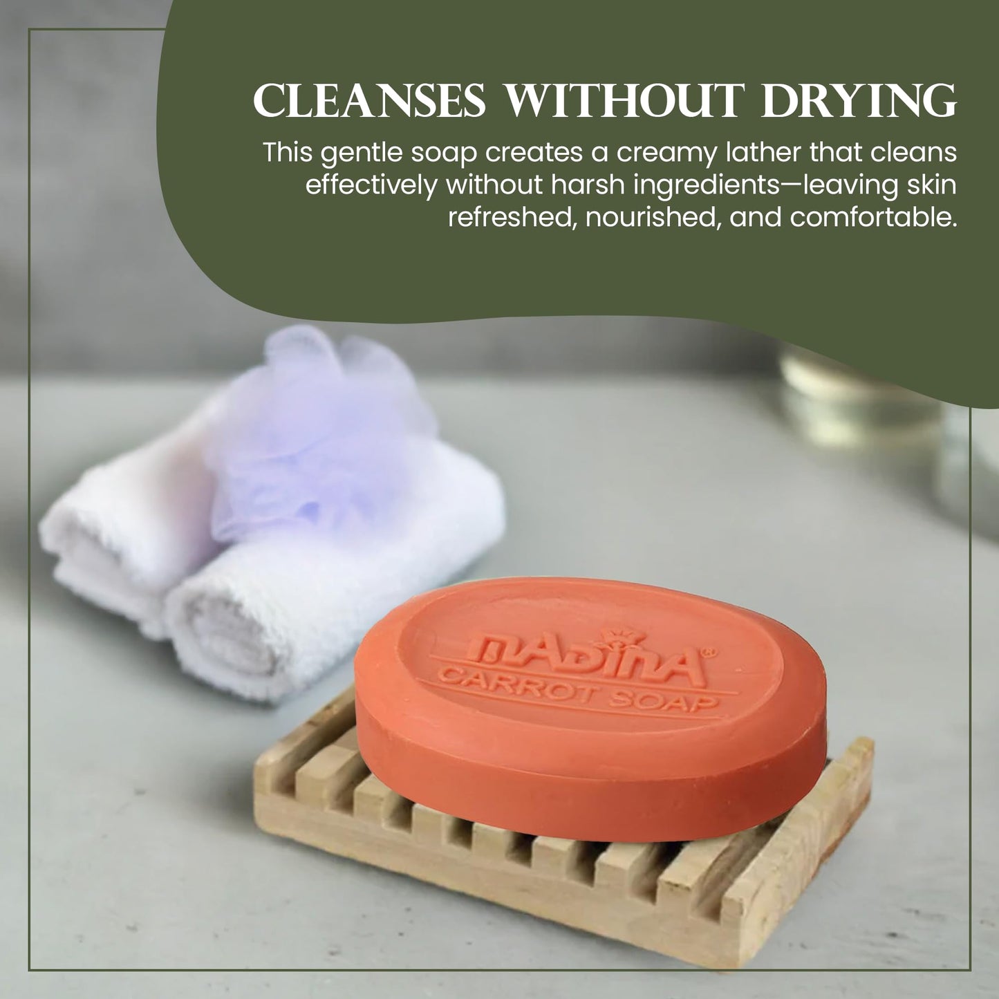 Madina Carrot Soap Bar - Carrot Seed Oil & Shea Butter, Moisturizing, Anti-Aging, Skin Tone & Elasticity, Vegetable-Based, Halal, Gentle Cleanser, 6 Beauty & Personal Care Madina