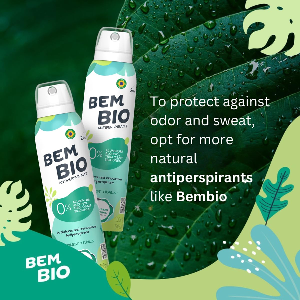 Bem Bio Forest Trails Biotranspirant Deodorant Natural, Aluminum-Free, Vegan, 24-Hour Protection, 150ml (5.07 fl oz) Beauty and Personal Care BEM BIO
