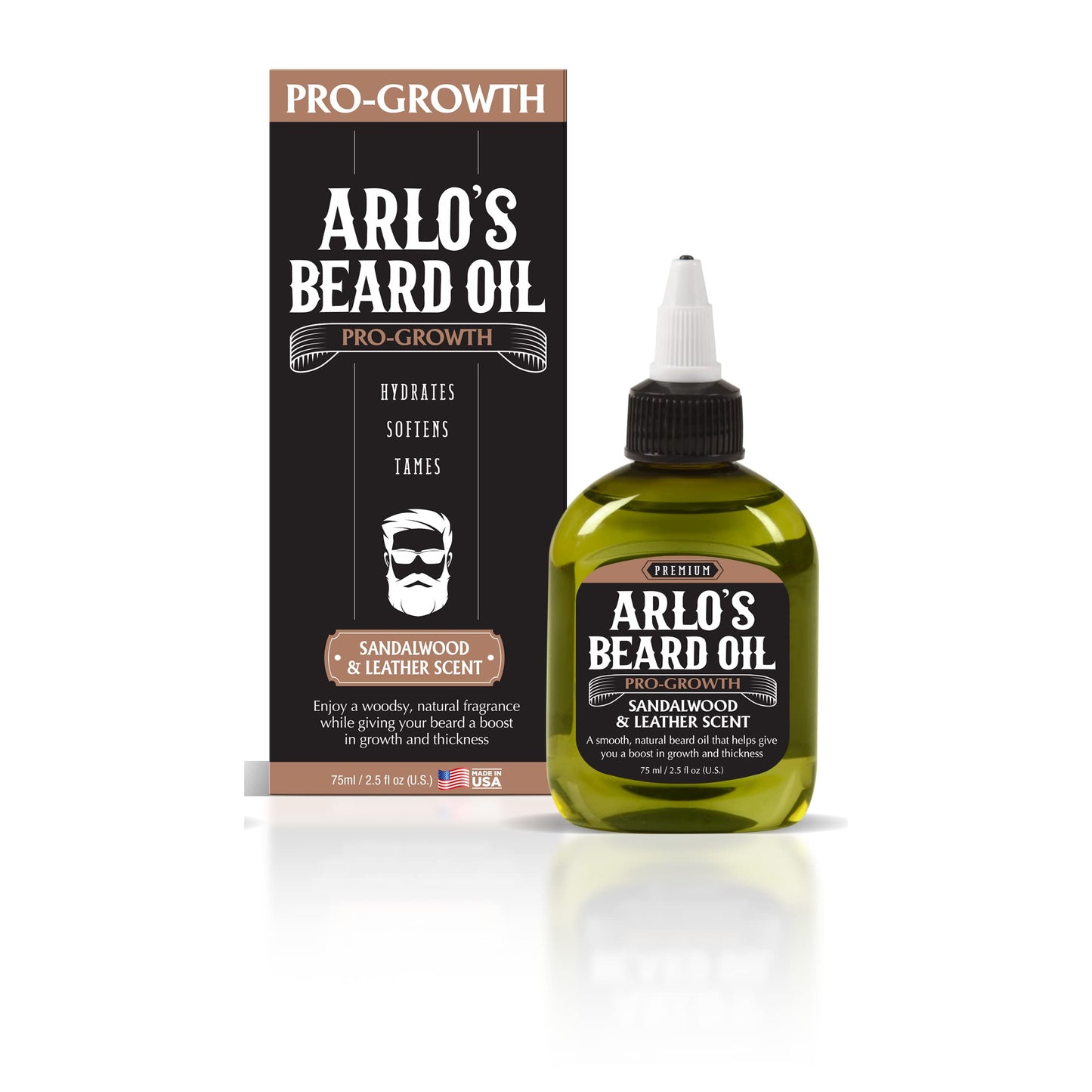 Arlo's Pro Growth Beard Oil - Sandalwood Leather Scent 2.5 oz. - Promotes Beard Hair Growth Beauty & Personal Care Arlo's